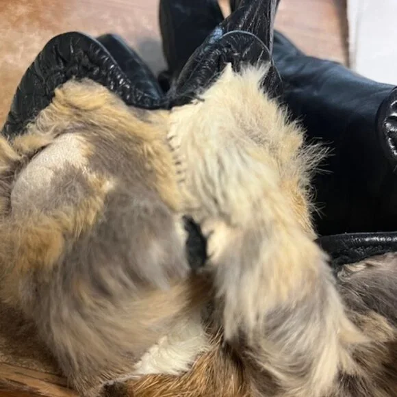 VTG Real Fur Lined Soft Leather Gloves Black Size: Sm-Med